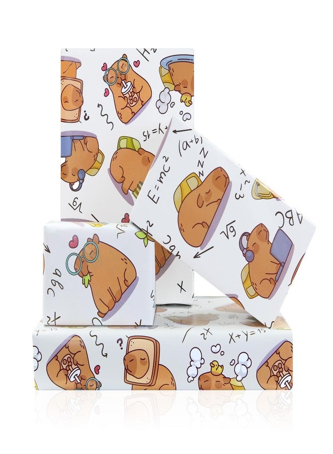 Boerni Capybara Wrapping Paper Straight-A student Cute Capybaras Gift Wrap Paper For Men Women - 4 Sheets Folded Flat Funny Animal-Themed Patterns for Birthday Back to School Party Gift Wrap Packing - Image 1